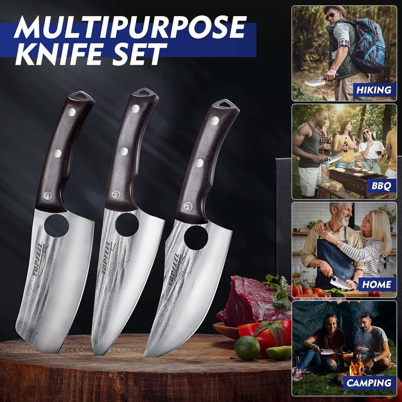 TopFeel 3PCS Butcher Knife Set Hand Forged chef knife Boning Knife, High Carbon Steel Meat Cutting Knives for Kitchen Camping BBQ… - Image 3